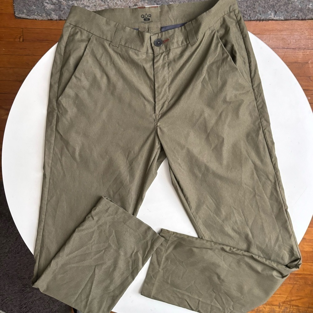 QOR Men’s Performance Pant 32x33 Olive Green Straight Leg Regular Fit